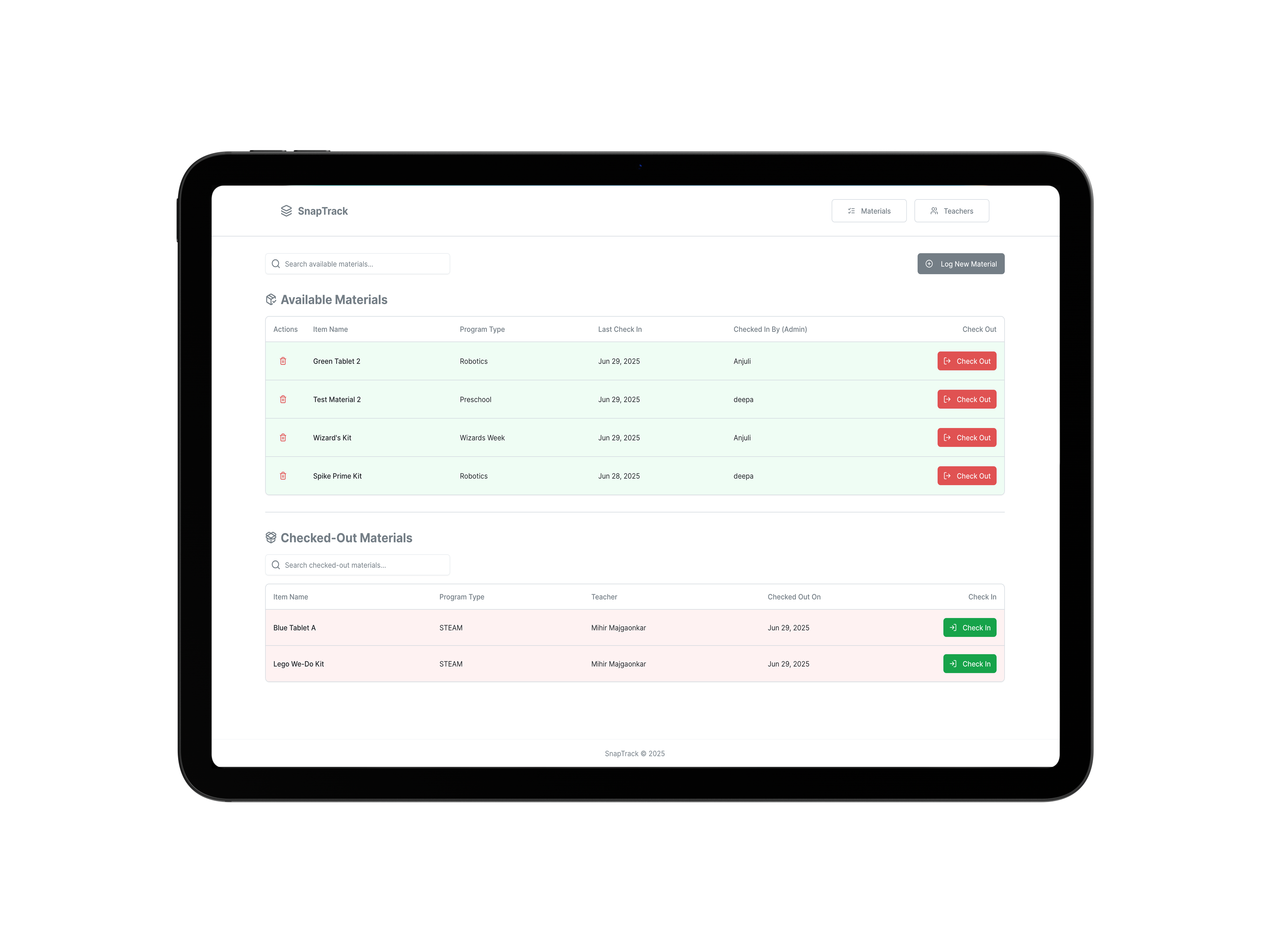 SnapTrack on an iPad